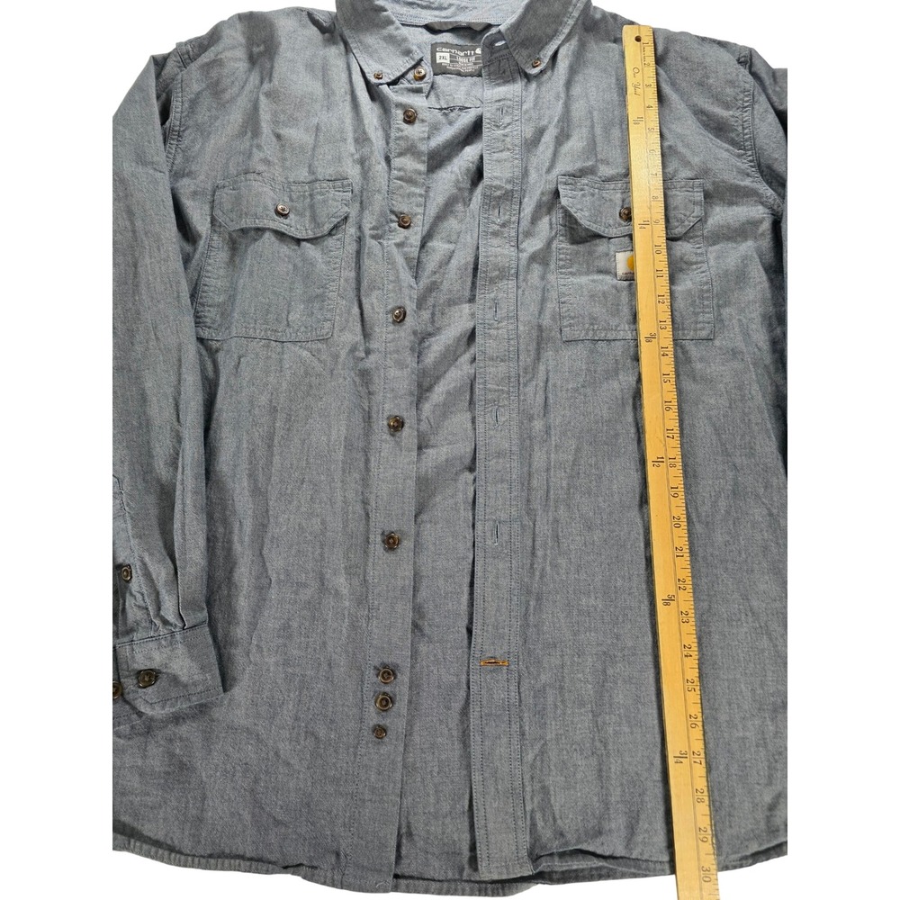 Carhartt 2XL Triple Stitch Loose Fit Chambray Button Up Shirt Casual Heavy Duty - Picture 7 of 10